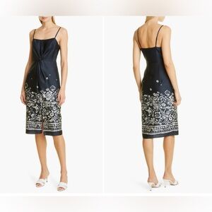 NWT Donna Karan Into The Groove Twist Satin Slip Dress Size 6 Navy White Floral